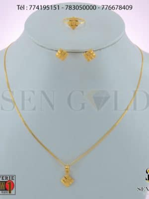 Simple modele collier boucles d'oreilles bagues Or 21 carats sen Gold