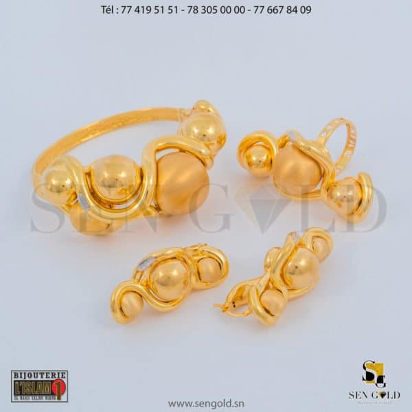 bijouterie de l'islam Sen - gold Ensemble Pendentif boucles d'oreille Bracelet et bague en Or Raika 18 carats